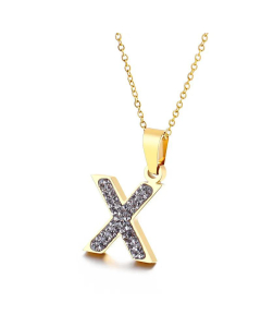  Full Diamond 26 English Letters Stainless Steel Necklace Wholesale Jewelry