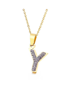  Full Diamond 26 English Letters Stainless Steel Necklace Wholesale Jewelry