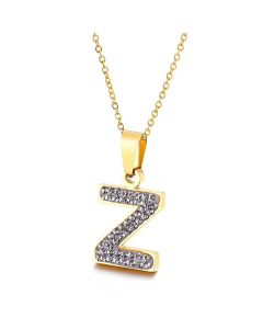  Full Diamond 26 English Letters Stainless Steel Necklace Wholesale Jewelry