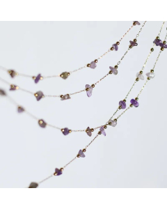 Amethyst Irregular Balls Gravel Crystal Necklace Titanium Steel Plated 18K Gold Short Chain