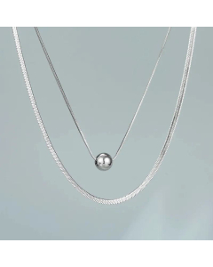 Trendy Double-Layer Round Bead Pendant Titanium Steel Necklace