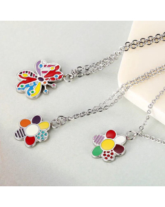 Jewelry Wholesale Fashion Stainless Steel Necklace Colored Butterfly Flower Clavicle Chain