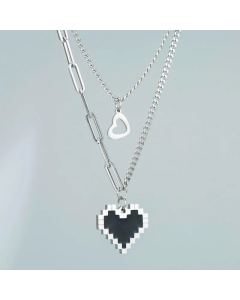 Double Layered Clavicle Chain Mosaic Heart-shaped Titanium Steel Necklace 