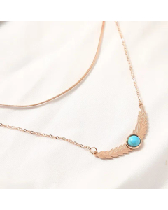 All-Match Feather Inlaid Jewel Pendant Elegant Women's Snake Bones Chain Titanium Steel Necklace 
