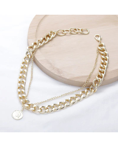 Double-Layer Necklace Women's Ins Trendy Men's Head Coin Hip Hop Cold Style Clavicle Chain Thick Ornament