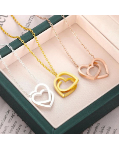 Stainless Steel Double Hollow Heart Pendant Necklace Fine Jewelry