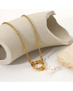 Freshwater Pearl Pendant Fine Necklace Round Spring Clasp Sailor Clasp Stainless Steel Jewelry 