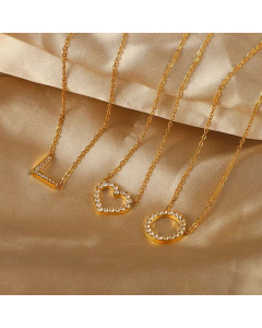 Hollow Geometric Stainless Steel Necklace Disc Heart-Shaped Necklace Jewelry Gold