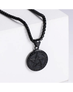 Retro Style Necklace Round Arabic Rune Nordic Vikings Five-Pointed Star Foreign Trade Pendant 