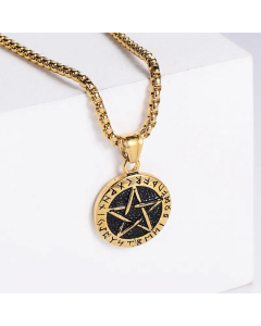 Retro Style Necklace Round Arabic Rune Nordic Vikings Five-Pointed Star Foreign Trade Pendant 