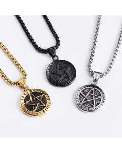 Retro Style Necklace Round Arabic Rune Nordic Vikings Five-Pointed Star Foreign Trade Pendant 