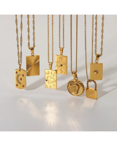 Fashion Personality Square Tarot Stamp Pendant Fine Necklace18K Gold Plated Stainless Steel Necklace