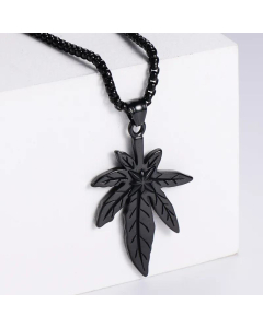 Three-Color Big Maple Leaf Pendant Stainless Steel Necklace Wholesale 