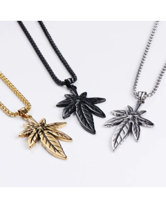 Three-Color Big Maple Leaf Pendant Stainless Steel Necklace Wholesale 