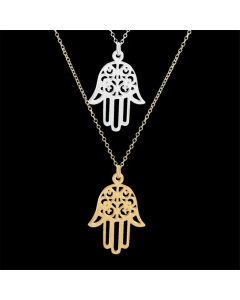 Hand Of Fatima Stainless Steel Necklace Palm Pendant Double Side Stainless Steel Jewelry 