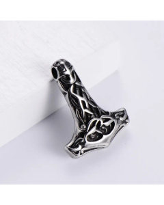 Retro Pop Irish Celtic Knot Thor's Hammer Thunder King Skull Stainless Steel Necklace