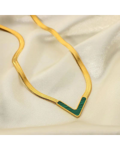 V-Shaped 18K Gold Plated Necklace Black Shell Green Malachite Natural White Shell Stainless Steel 