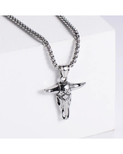 Hollow Electroplated Cow Head Animal Pendant Stainless Ornament Necklace