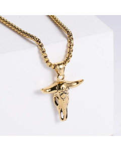 Hollow Electroplated Cow Head Animal Pendant Stainless Ornament Necklace