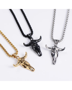Hollow Electroplated Cow Head Animal Pendant Stainless Ornament Necklace