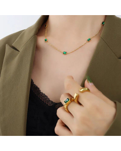 18K Gold Plated Necklace Natural Square Emerald Zircon Clavicle Chain Wholesale Jewelry