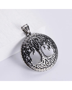 Classic Nordic Vikings Round Hollow Lucky Tree Casting Stainless Steel Pendant Wholesale Necklace 