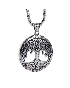 Classic Nordic Vikings Round Hollow Lucky Tree Casting Stainless Steel Pendant Wholesale Necklace 