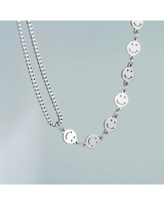Internet Celebrity Couple Necklace INS Hip Hop Style Luxury Titanium Steel Smiley Face Clavicle Chain 