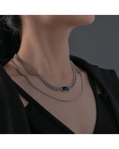 Light Luxury Accessories Fashion Double-Layer Necklace Women'S Titanium Steel Hip-Hop Clavicle Chain 