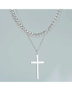 All-Match Cold Sweater Chain Trendy Design Sense Internet Celebrity Personality Cross Double Layer Twin Necklace 
