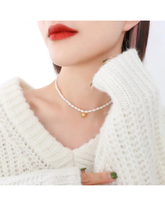 Ball Pendant Plated 18K Gold Jewelry French Ins Special Interest Light Luxury Freshwater Pearl DIY Necklace Titanium Steel 