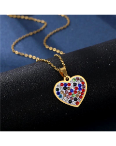 Pottery Clay Colored Zircon Necklace Stainless Steel Heart Pendant Fashion Love Shape Jewelry 