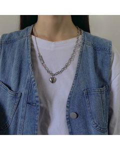 Female Simple Letter Stitching Chain Necklace Titanium Steel Heart-Shaped Necklace