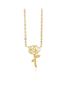 18K Gold-Plated Pendant Hollow Flower Necklace Stainless Steel Rose Flower Necklace