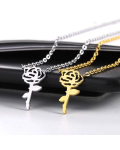 18K Gold-Plated Pendant Hollow Flower Necklace Stainless Steel Rose Flower Necklace