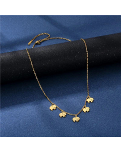Elephant Clavicle Chain Five Small Elephant Simple Golden Stainless Steel Necklace 