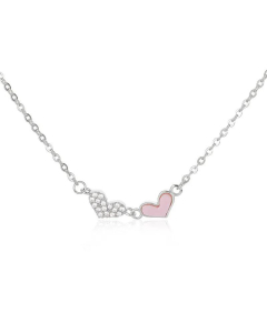 Double Love Necklace Pink Acrylic Zircon Heart Pendant Wholesale Jewelry