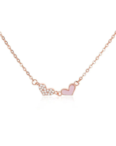 Double Love Necklace Pink Acrylic Zircon Heart Pendant Wholesale Jewelry