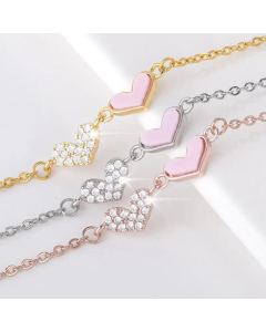 Double Love Necklace Pink Acrylic Zircon Heart Pendant Wholesale Jewelry