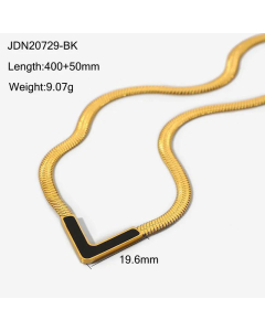 18K Gold Necklace Fine V-Shaped Black Shell Green Malachite Natural White Shell Flat Snake Chain Stainless Steel 