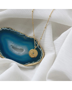 Ethnic Style Gold-Plated Necklace Blue Diamond Blue Eyes Gold Coin Clavicle Chain Titanium Steel 