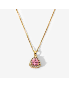 White Micro-Inlaid Zircon Edging Pink Triangle Zircon Pendant Necklace 18K Stainless Steel 