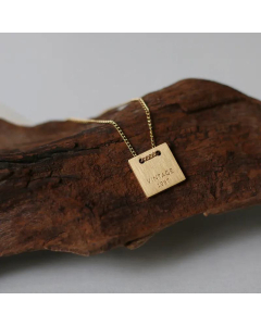18K Gold Plating Vintage Antique English Matte Brushed Square Necklace Clavicle Chain Titanium Steel 