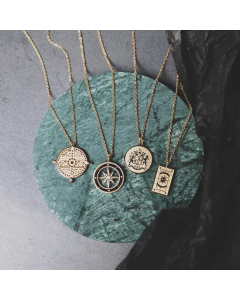 Sun Tarot Gold Plated Clavicle Chain Lion Medal Gold Coin Compass Necklace Titanium Steel 
