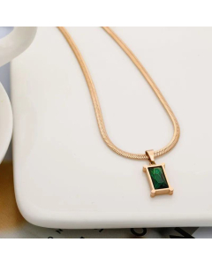 Retro 18K Gold Plated Necklace Trendy Snake Bone Chain Emerald Pendant Titanium Steel