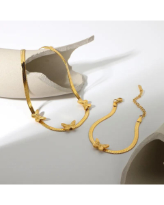 Punk Butterfly Snake Chain Necklace Stainless Steel 18K Jewelry Herringbone Collar Bone Chain 