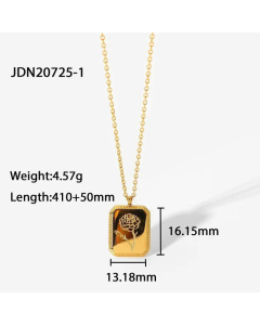 Fine December Flower Jewelry Square Pendant Necklace 18K Gold-Plated Stainless Steel