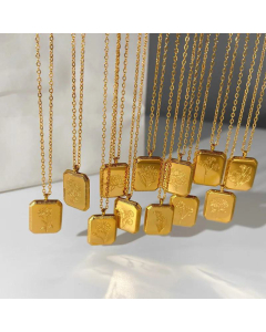 Fine December Flower Jewelry Square Pendant Necklace 18K Gold-Plated Stainless Steel
