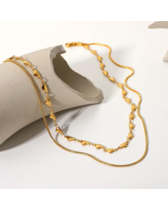 Ladies Popular Heart Double Necklace 18K Gold Stainless Steel Metal Necklace