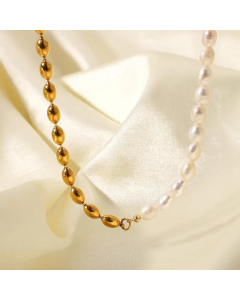 Short Pearl Necklace Fashion Jewelry Gold-Plated Bead Ball Simple Stainless Steel Jewelry 